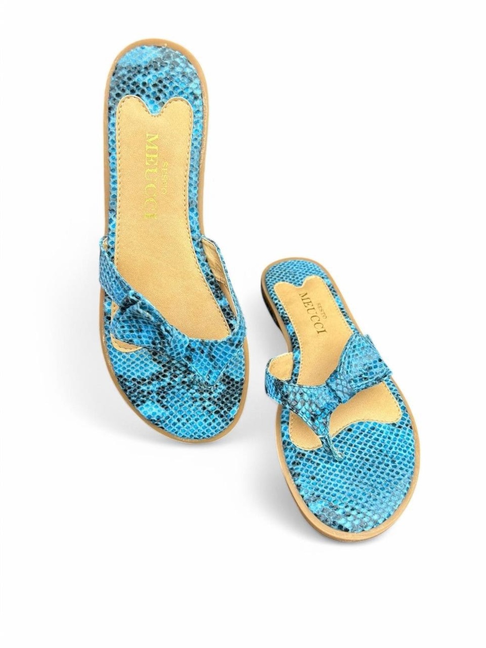Sesto Meucci Blue Snakeskin Sandals Size 6.5 Bow Italy